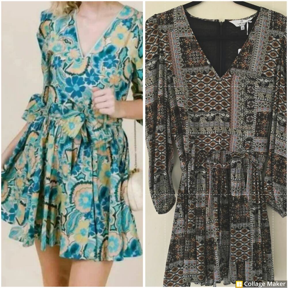 New LaRoque Emma Mini Dress in Navy Paisley Brown Print Women's Size XS